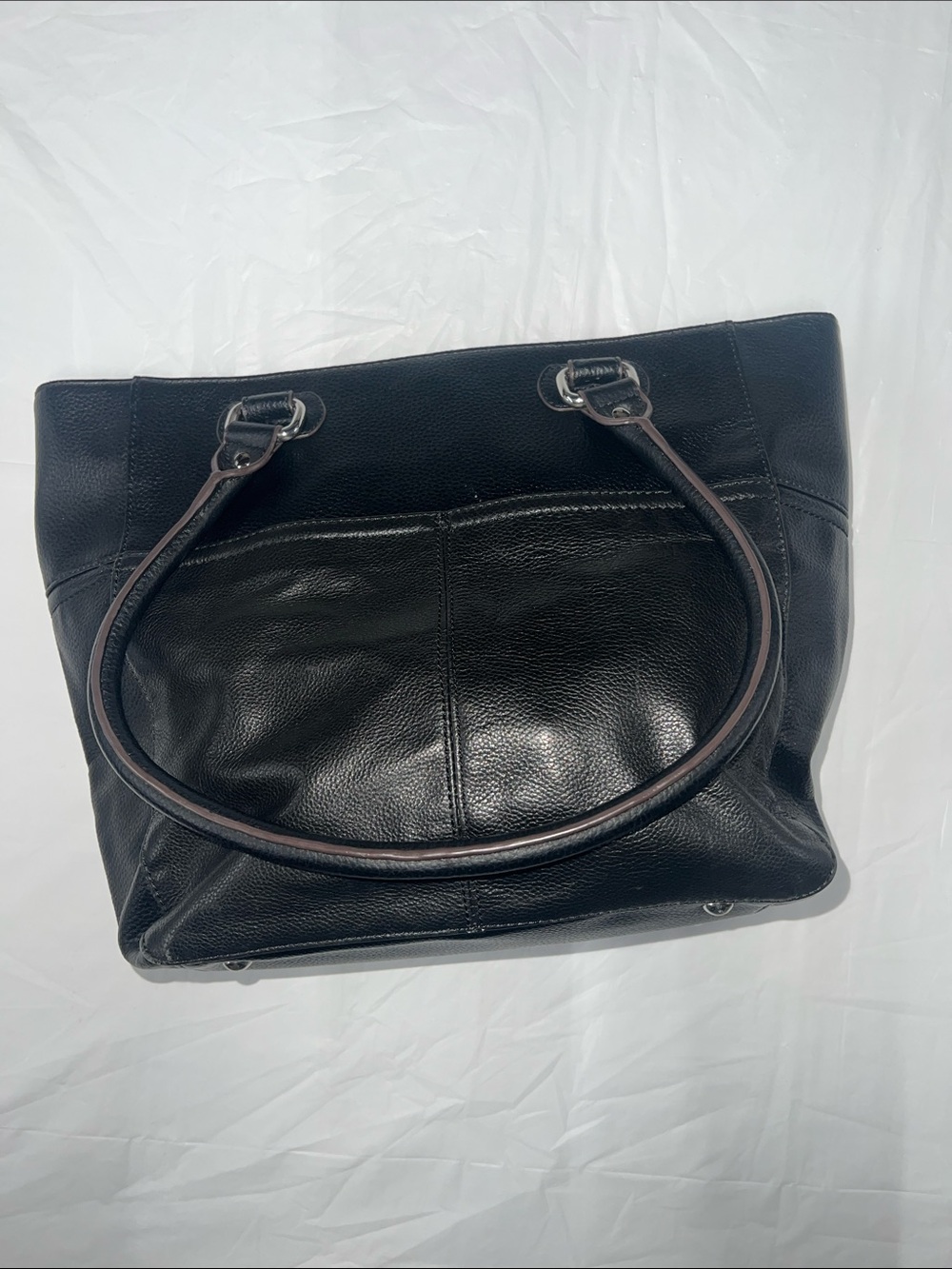 Tignanello Black Pebbled Leather Large Zippered Shoulder Tote Bag